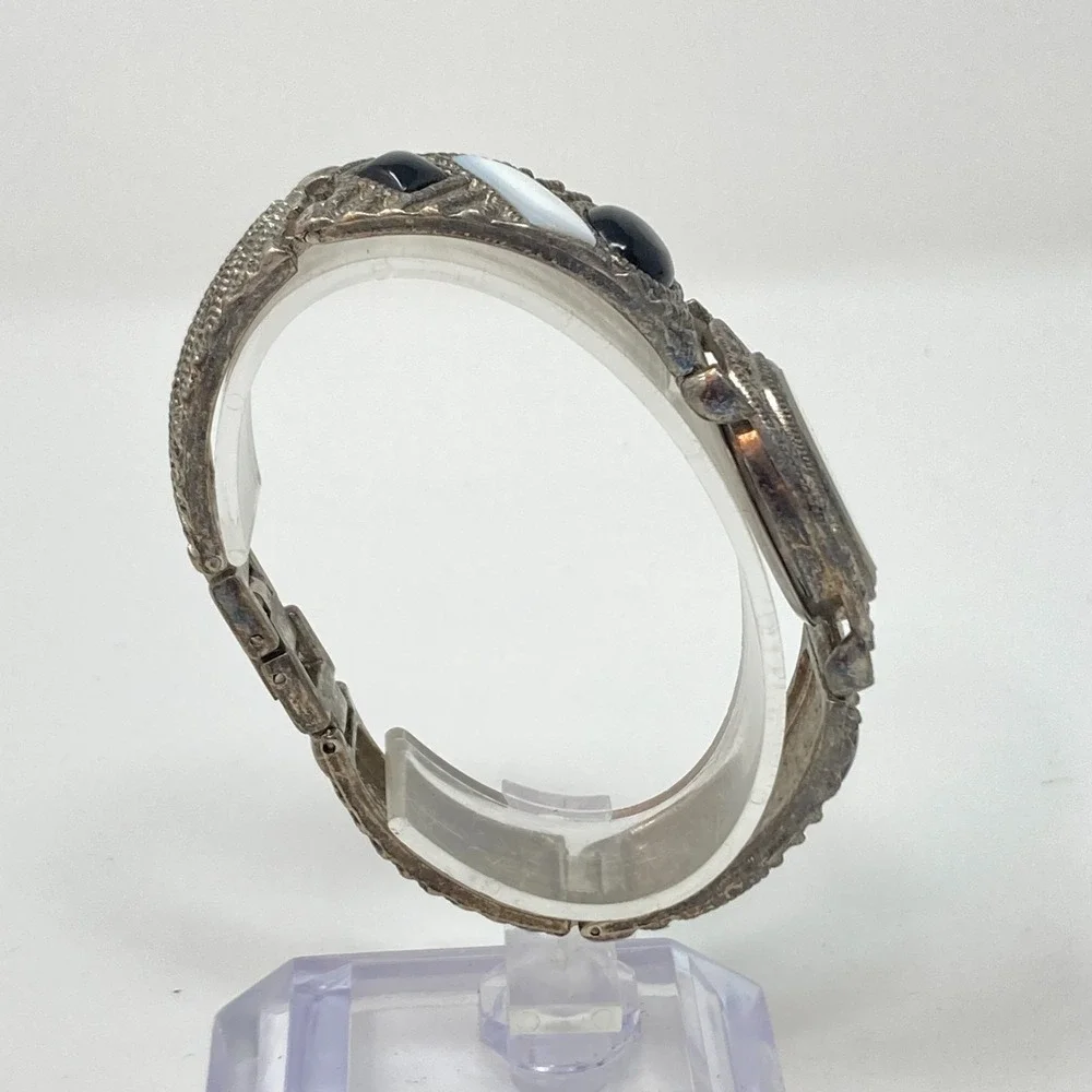 Vintage Badavici Women's Watch Marcasite 24mm Silver Tone MOP Cab New Battery 7
